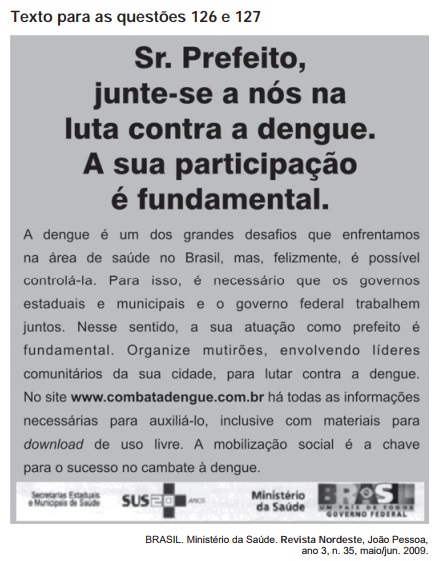 Imagem da questão 126 do ENEM 2009